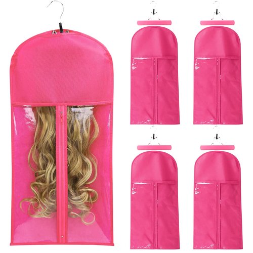Qavctw Portable Wig Storage Bag, Hair Extension Bag with Hanger Dust-Proof Hair Extension Hanger, Waterproof Hanger Strong Holder for Store Style Human Hair
