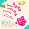 Artquee Hot Pink Fake Toenails Glossy Press on Toe Nails Short Square Shaped Toenail Cute Artificial Toes Nail Art False Tips for Women in 14 Sizes - 28Pcs Kit