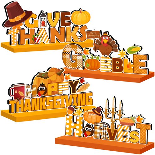 Thanksgiving Table Decorations Wooden Centerpieces Harvest Thanksgiving Themed Party Supplies Fall Pumpkin Wooden Table Signs Happy Thanksgiving Wooden Decorations with Turkey Pattern