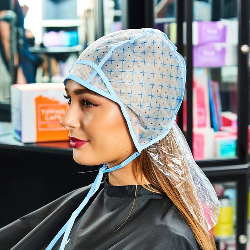 Colortrak 12 Disposable Hair Dyeing Caps with 1 Needle Kit for Tipping, Color and Highlighting, Lined Cap with Neck Protector Minimizes Color Bleeding, Pull-Out Visor Protects Face, Flap Protects Skin