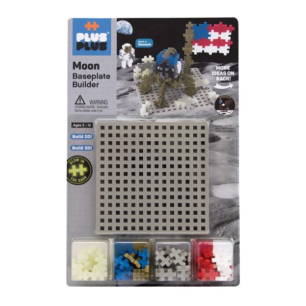 PLUS PLUS - Baseplate Builder - Moon, Apollo 11 Space Playset - Base Accessory for Building and displaying - Construction Building STEM | STEAM Toy, Interlocking Mini Puzzle Blocks for Kids