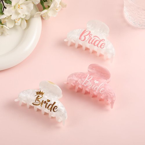 Firopia 3Pcs Bride Hair Claw Clips for Women | Pink White Bride Hair Clip for Women | Wedding Bachelorette Party Hair Accessories | Gift for Bride