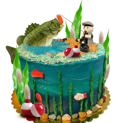 24PCS Gone Fishing Cake Topper Fisherman Fish Cake Decoration for Catching the Big One Birthday T...