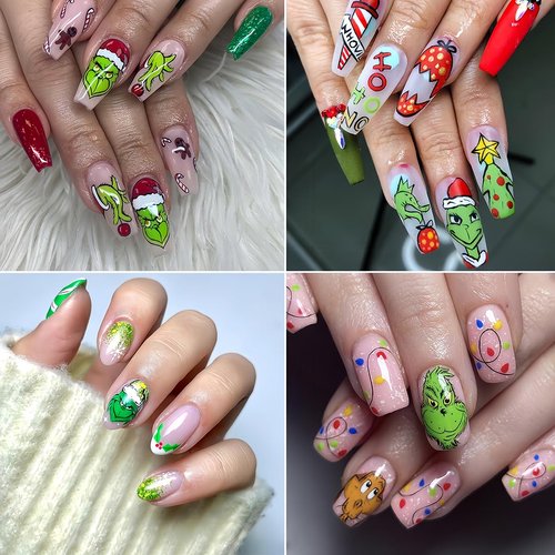 12 Sheets Christmas Nail Art Stickers Xmas Nail Decals 3D Winter Cute Cartoon Santa Claus Santa Elk Snowflake Reindeer Nail Stickers for Christmas Nail Designs Decorations Manicure Tips Charms