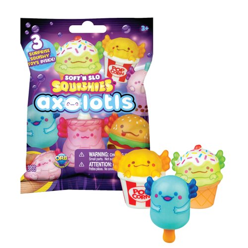 ORB Arcade Soft n&#39; Slo Axolotl Squishies Blind Bag 4 Pack - 4 Blind Bags, Each w/ 3 Assorted Slow...