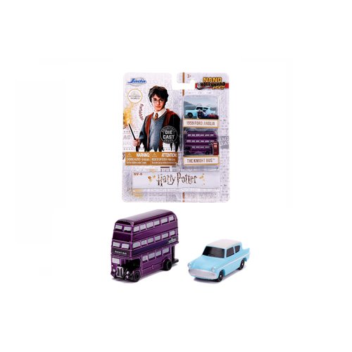 Jada Toys 253181002 Harry Potter Set of 2 Nano Collectable Die-cast, 959 Ford Anglia, Knight Bus, Toy Cars Set, 4 cm, 8 Years and Up