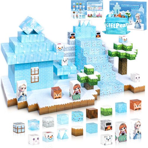 100PCS Magnetic Blocks-Frozen Snow Magnet Building Blocks Set, Toys for Boys & Girls Age 3 4 5 6 7 8, Princess Castle STEM Sensory Kids Games Toys for Toddler Christmas Birthday Gifts for 3+