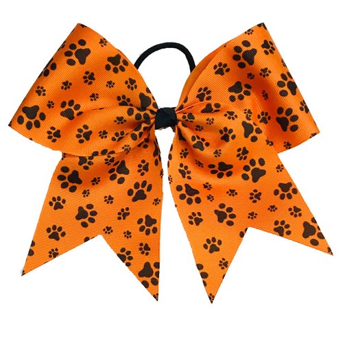 Paw Print Hair Bow | Paw Mascot Cheer Bow (Orange, Black)