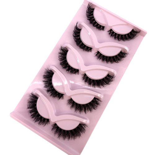 HBZGTLAD NEW 5 Pairs Fluffy Natural Lashes Makeup Handmade Reusable Short 8mm-22mm Wispy Strip Faux Mink False Lashes (RU-1)