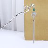 Chinese Style Hair Stick Retro Metal Hairpin Long Tassel Hair Fork Green Bead Fan Hair Stick Hanfu Headdress Hair Accessories for Women Girls