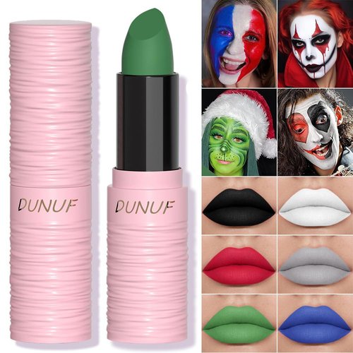 Yeweian Halloween Green Matte Lipstick, Green Lip Face Body Paint Stick, Cream Eye Black Stick for Baseball, Waterproof Long Lasting Lip Balm for Women, Goth Makeup Clown Makeup Sticks