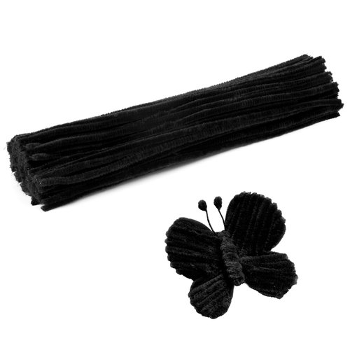 60 Pieces Black Pipe Cleaners,Pipe Cleaners Chenille Stem,Art Pipe Cleaners for Creative Home Decoration Supplies, Arts and Crafts Project,Christmas Valentine's Craft Pipe Cleaners