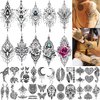 TASROI 32 Sheets Sexy Black Lotus Temporary Tattoos For Women Girls Indian Tribal Lace Tatoo Sticker Neck, Mandala Flower Butterfly Rose Tattoo Temporary Dreamcatcher Elephant Henna Tattoo Kit Adults