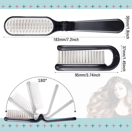 Yinkin 4 Pieces Folding Hair Brush Mini Foldable Hair Combs Compact Portable Pocket Size Travel Hair Brush for Women Men Family School Travel Car Gym Bag Purse (Black)