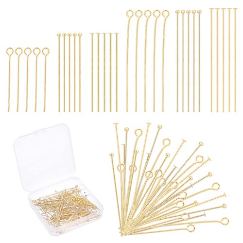 PH PandaHall 18K Gold Jewelry Making Pins Head Ball Pins Open Eye Pins Flat Head Pins 3 Sizes Jewelry Eye Pins Findings for DIY Craft Earring Bracelet Jewelry Making Accessories Supplies, 30/35/45mm