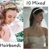 LifeDawn 10Pcs Headbands for Women Girls, Pearl Headbands Beaded Headband Metal Hair Band Rhinestone Head Bands for Women's Hair Chained Hair Hoops Nonslip Bridal Wedding Hair Accessories, Gold