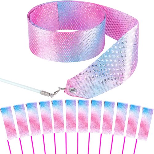 HiUnicorn 20PCS Sparkling Dance Ribbon for Kids Girls Princess Mermaid Ballet Ballerina Gymnastics Birthday Party Favors Decorations, Kids Twirling Streamer Ribbon Dancer Wands for Outdoor Toys