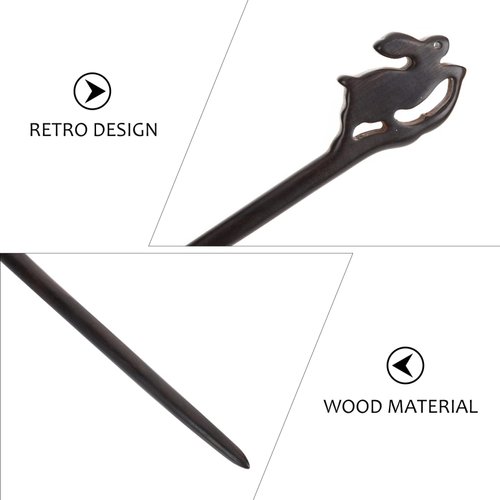 Lurrose Wooden Hair Stick Chinese Retro Rabbit Hair Pin Vintage Chinese Wooden Hairpins Japanese Hair Stick Hair Chopsticks Hair Fork for Women and Girls Bun Hairstyles Black