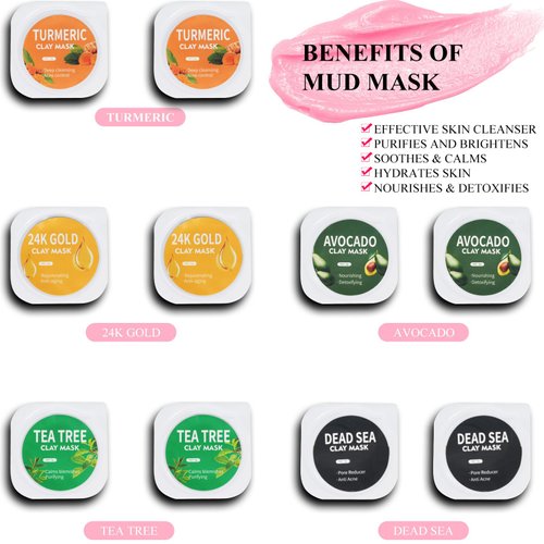Clay Mask Set 20 Pods, Face Mask Skin Care，Green Tea, Turmeric, Dead Sea Mud, Rose, 24K Gold, Eggplant, Avocado, Mud Mask Deep Pore Cleansing Acne Blackhead Removal, Men & Women Facial Mask .
