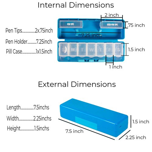 7-Day Pill Reminder Diabetic Pen Holder with Snap Tight Lids to Secure Prescription Medication, Vitamins and Other Diabetic Supplies