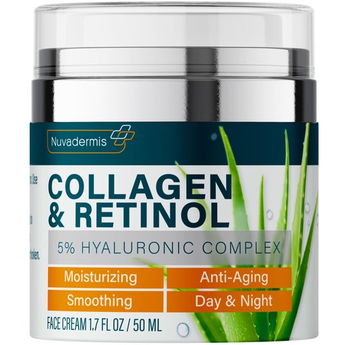 NUVADERMIS Collagen & Retinol Face Moisturizer - Anti Aging & Anti Wrinkle - Sensitive Skin Safe - Daily Hydrating Skin Care for Women & Men - 1.7 Oz Collagen Moisturizer for Face Sensitive Skin