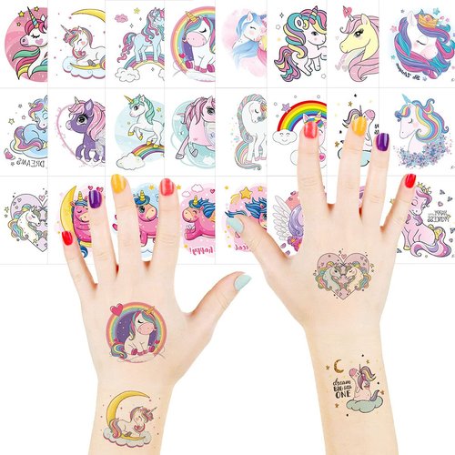 db11 24 Styles Small Kids Unicorn Tattoos Temporary for Little Girls Boys, DB11 Children Rainbow Unicorn Birthday Party Favors Fake Body Stickers Waterproof Christmas Gift Bag Piñata Fillers