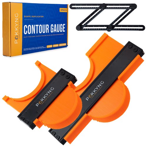 Pakkyng Contour Gauge Profile Tool With Lock -3 Pack (10+5 Inch) Widen with Bonus Angle Ruler -Super Gauge Shape and Outline Tool -Contour Gauge Duplicator -Angle Finder -Measuring Tool for Odd Shapes
