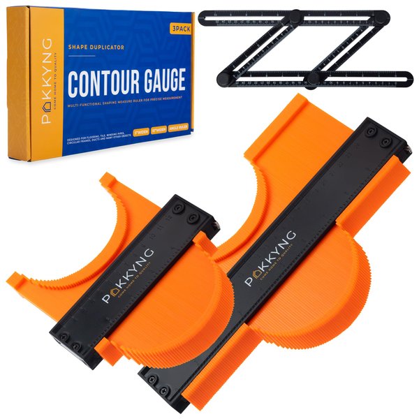 Pakkyng Contour Gauge Profile Tool With Lock -3 Pack (10+5 Inch) Widen with Bonus Angle Ruler -Super Gauge Shape and Outline Tool -Contour Gauge Duplicator -Angle Finder -Measuring Tool for Odd Shapes