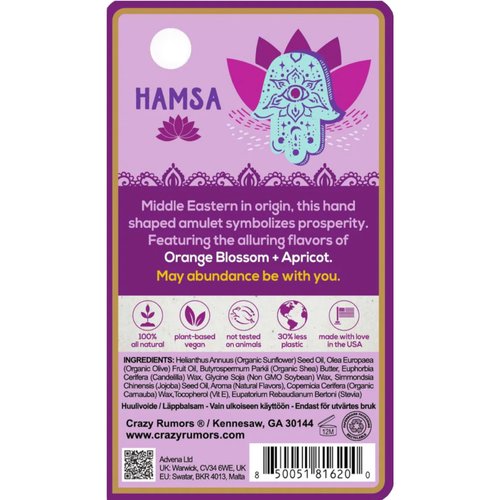 Crazy Rumors Happy Juju All Natural, Plant-Based Lip Balm with Organic Shea & Jojoba 1 Pack (Hamsa)