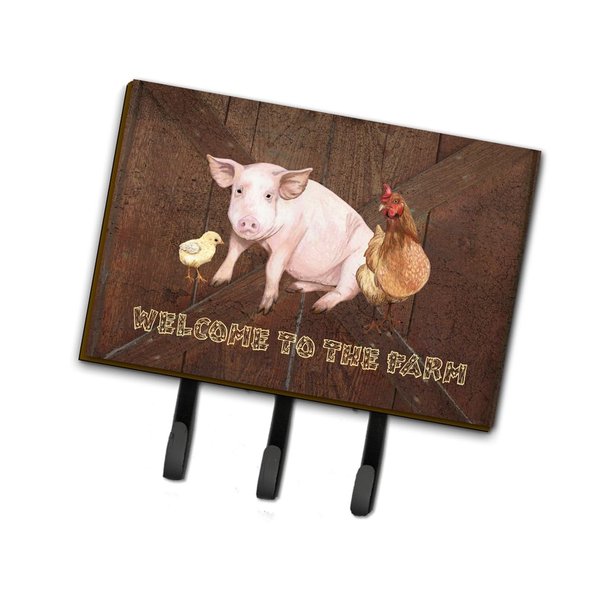 Caroline's Treasures SB3083TH68 Welcome to the Farm with the pig and chicken Leash or Key Holder, Wall Hooks, Key Hooks Holder, Coat Rack Wall Mount, Coat Hooks, Hooks for Hanging Keys, Towels, Aprons