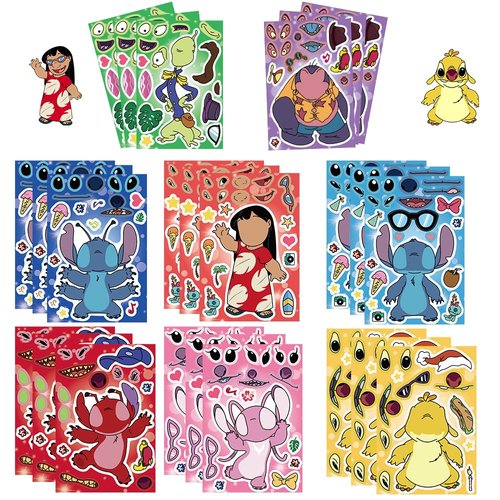 TOOREEY 24PCS Cartoon Stickers Make-a-face Stickers 8 Designs for Kids Class Reward, Book Decor, Exchange Gift,for Kids Party Favors Activities DIY Sticker