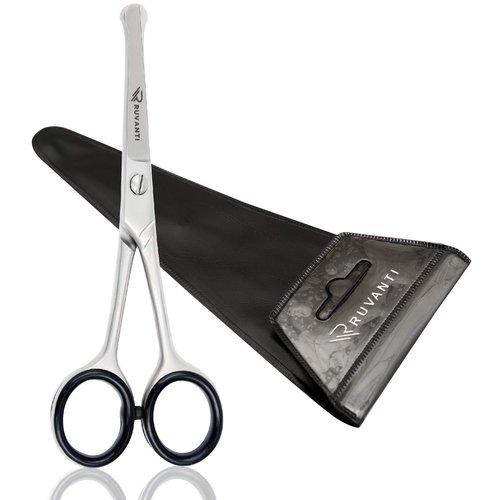 RUVANTI Round Headed Nose Hair Scissors/Safety Scissors for Kids & Infants 5.2" Stainless Steel Baby Scissors/Baby Nail Scissors.Facial Hair Scissors/Beard Trimming Scissor/Mustache Scissor.