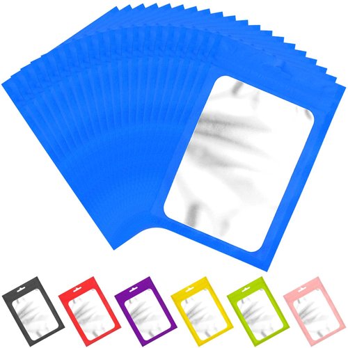 100 Pack Smell Proof Bags, Resealable Packaging Bags Mylar Bags, Heat Seal Bags with Clear Window, Sealed Bags Foil Pouch Smell Proof Ziplock Bags for Food Storage (Blue, 4.13 x 5.91 Inches)