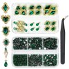 24pcs Green Luxury Nail Charms +2000pcs Emerald Green Rhinestones 3D Big Nail Gems Glass Nail Crystals Diamonds Jewelry Stones Alloy Nail Art Studs Decor Supplies Heart Charms for Arylic Nails Crafts