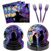 96 Pcs Wednesday Plates and Napkins Party Supplies Gothic Wednesday Party Supplies Including Wednesday Party Plates and Napkins Forks, Wednesday Party Favors Wednesday Birthday Decorations for Girls