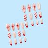 LPOODDNU Christmas Almond Press on Nails Red French Santa Hat Fake Nails White Snowflake Red Bow-knot Design Glossy False Nails Cute Stripe Pattern Christmas Glue on Nails Stick on Nails for Women