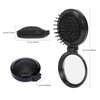 Travel Folding Hair Brush, 2 Pack Round Mini Brush with Mirror, Compact Massage Comb, Portable Styling Tools for Women (Black)