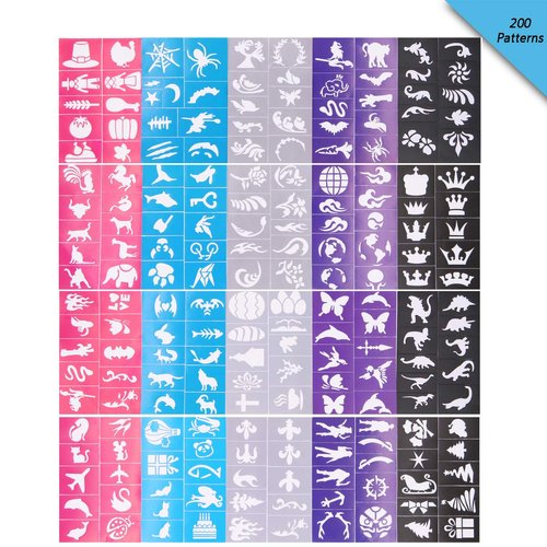 Reusable Face and Body Paint Stencils Kit,Tattoo Stencils,Glitter Temporary Tattoos for Kids School Show Birthdays Halloween Christmas Party