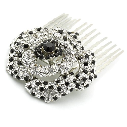 Medium Decorative Hair Comb Rhinestone Crystal Rose Bridal Hair Comb, White