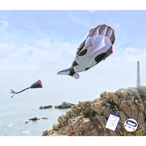 Kizh Kite Giant 3D Dolphin Frameless Soft Parafoil Kites for Kids and Adults Easy Flyer Kite for Beach Park Garden Playground (Black)
