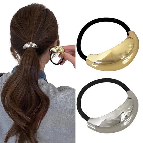 ceyfey Metal Hair Tie Ponytail Hair Cuff, Fashion Ellipse Elastic Hair Band, Gold Hair Cuff, Gold Ponytail Cuff, Gold Hair Ties, Metal Hair Ties for Women (Gold and Silver A)