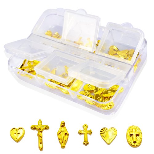 60 Pcs Gold Cross Charms for 3D Nail Art Design Metal Luxury Jewels Decoration Gems Retro Chrome ...