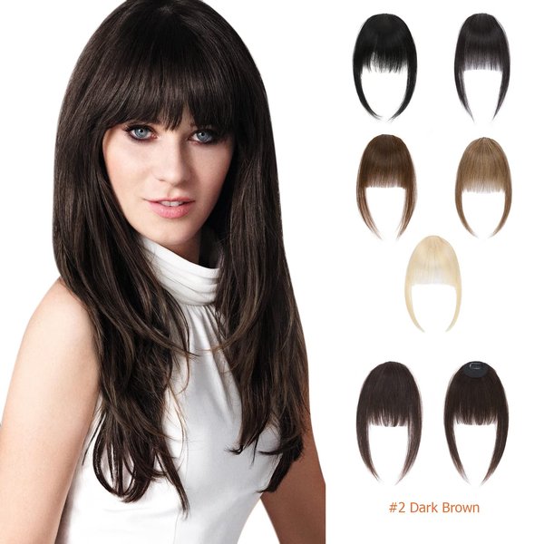 Clip in Bangs Hair Clip S-noilite Human Hair Bangs Hair Pieces for Women Wispy Bangs Fake Bangs #2 Dark Brown Bang 9g Faux Bangs Clip Human Hair（Wispy Bangs#2 Dark Brown）