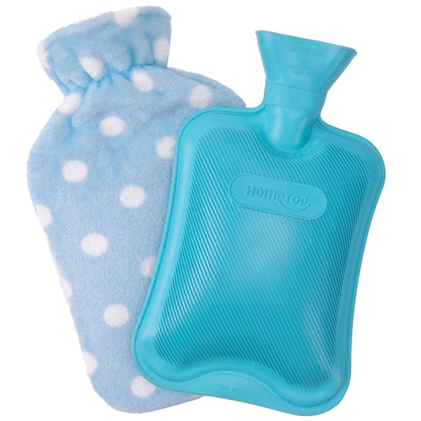 HomeTop Premium Classic Rubber Hot or Cold Water Bottle with Soft Fleece Cover (2 Liters, Blue/Blue Polka Dot)