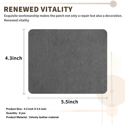 Azobur Sofa Fabric Repair Patch, 6 Piece Microfiber Patches, Self Adhesive Fabric Sofa Patch Repair Fabric, Luxurious Look, Quick Fix Sofa.(Gray)