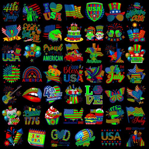 HOWAF 96pcs Glow in The Dark 4th of July Temporary Tattoos for Independence Day USA Patriotic Party Decorations, American Themed Luminous Face Tattoos for July 4th Party Favors Goodie Bag Fillers