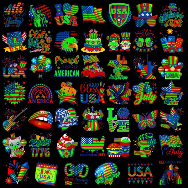HOWAF 96pcs Glow in The Dark 4th of July Temporary Tattoos for Independence Day USA Patriotic Party Decorations, American Themed Luminous Face Tattoos for July 4th Party Favors Goodie Bag Fillers