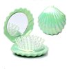 Maji Mama Foldable Travel Hair Brushes with Mirror Shell Shape Portable Folding Pocket Hair Brush Mini Hair Comb Compact Size Hair Massage Comb (Green)
