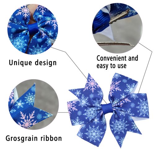 Snowflakes Bow Hair Clips Christmas Hair Bows Alligator Clips Blue Red White Lattice Hairpin Hair Barrette for Girls Winter Hair Accessories Birthday Christmas Party Favor 4Pcs