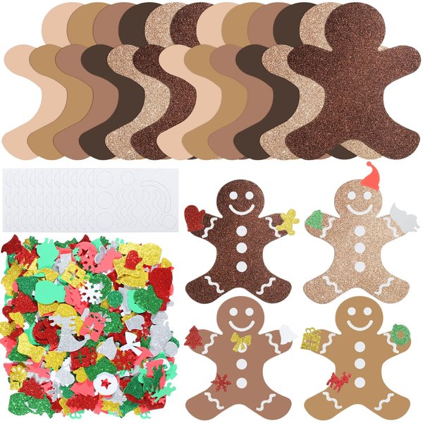 324 Pcs Christmas Gingerbread Man Craft Kit DIY Glitter Foam Gingerbread Man Ornament Foam Christmas Ornaments Crafts for Kids Self Adhesive Make Your Own Gingerbread Man Stickers for Gift Tree Party